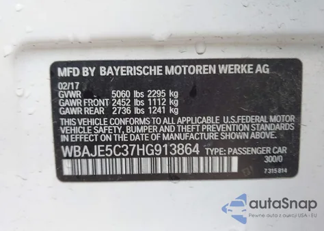 2017 BMW 540I из США, поврежденный, VIN WBAJE5C37HG913864